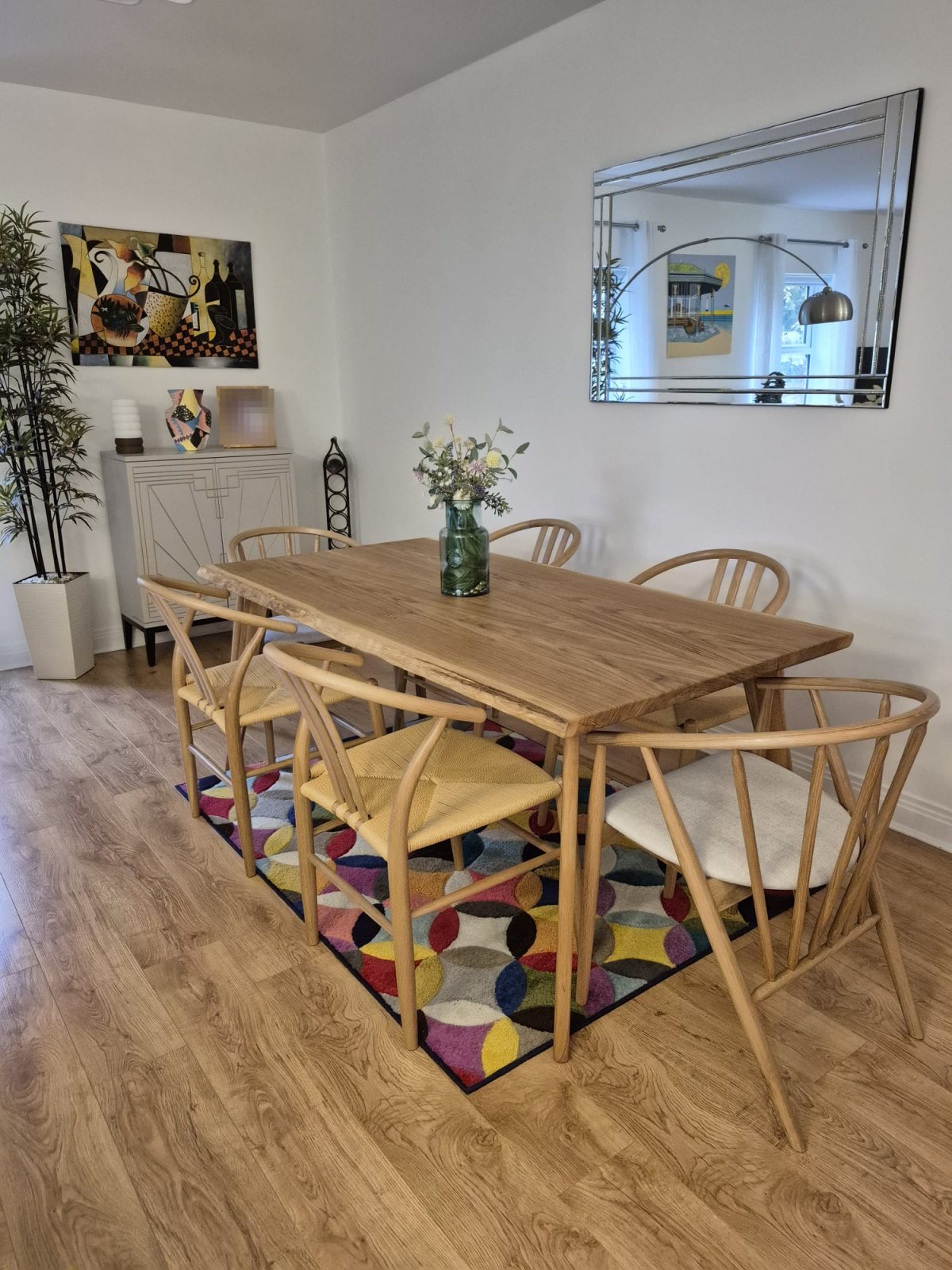 The Chaux: a 180 × 90cm solid French oak dining table, live edge, natural oil finish, on Hairpin legs in natural oak