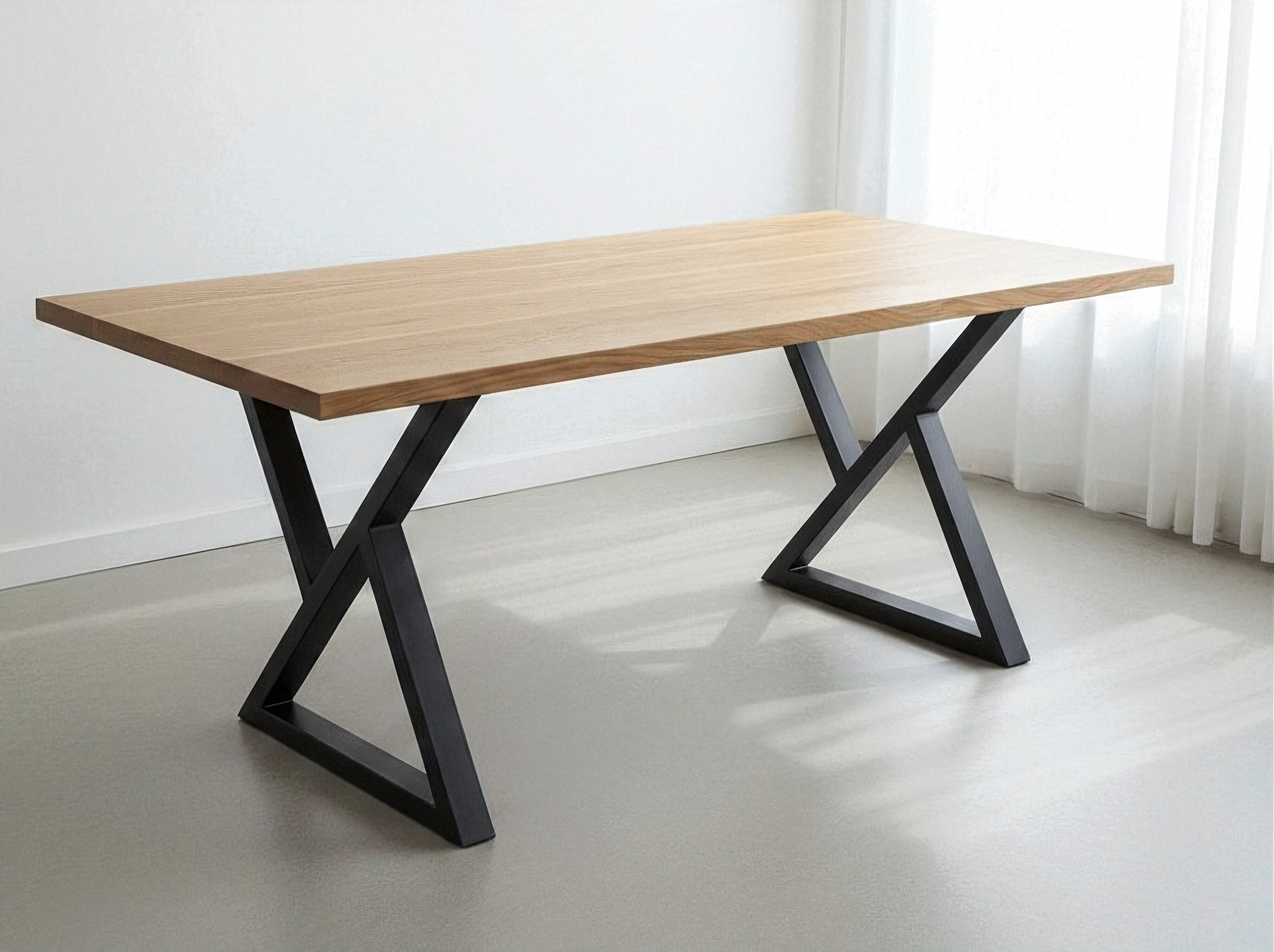 Oak dining table with shapeshifter base in natural finish