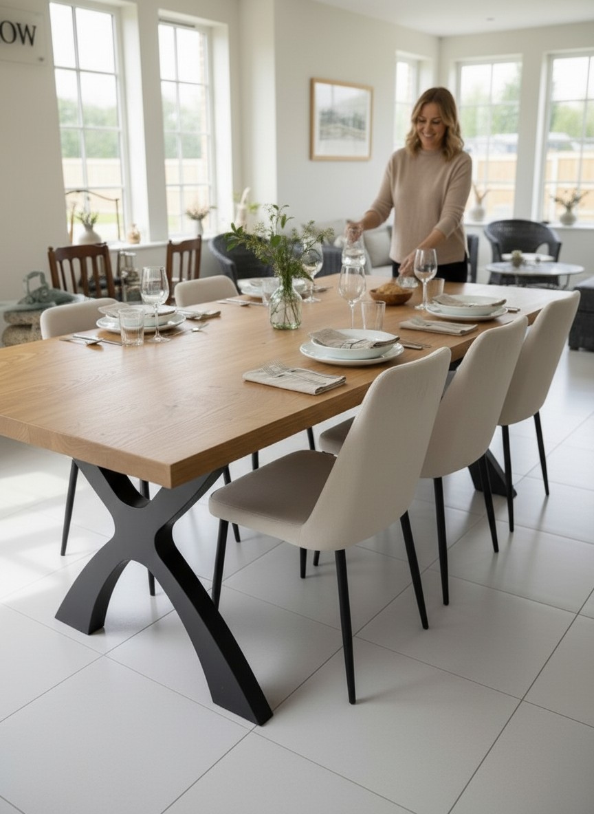 Solid French oak dining table, built to order by Timber Row