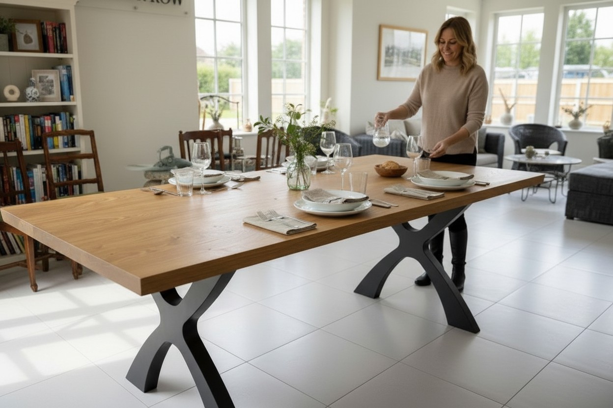 French oak dining table on Designer X legs